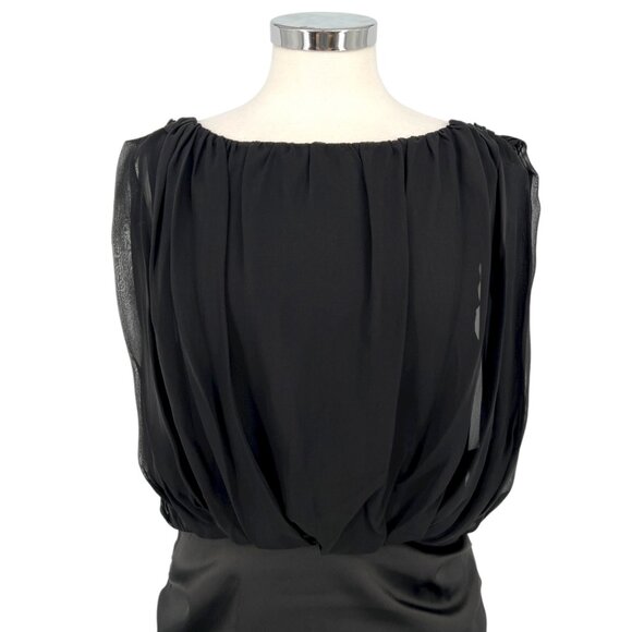 Saks Fifth Avenue Black Silk Blend Ruched Sleeveless Party Dress Size 12 - Picture 3 of 13